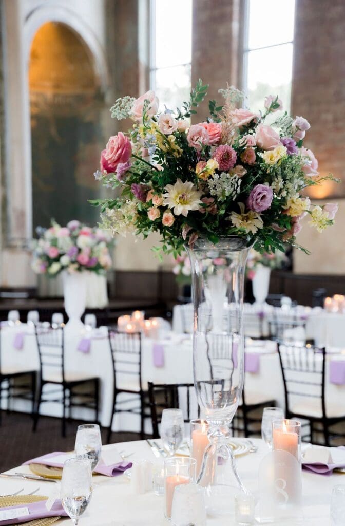 Cincinnati Wedding reception with tall centerpieces