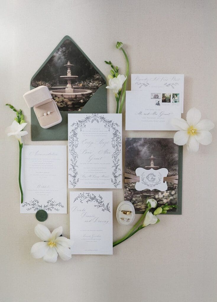 Wedding stationery suite with white florals