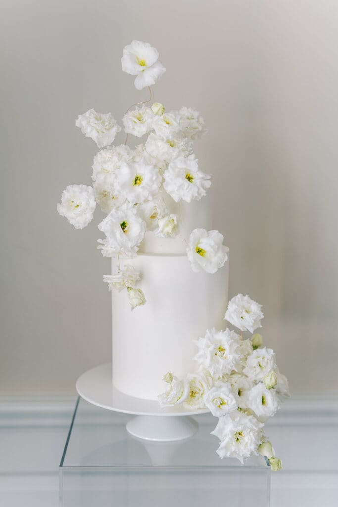 Wedding cake with florals at The French House