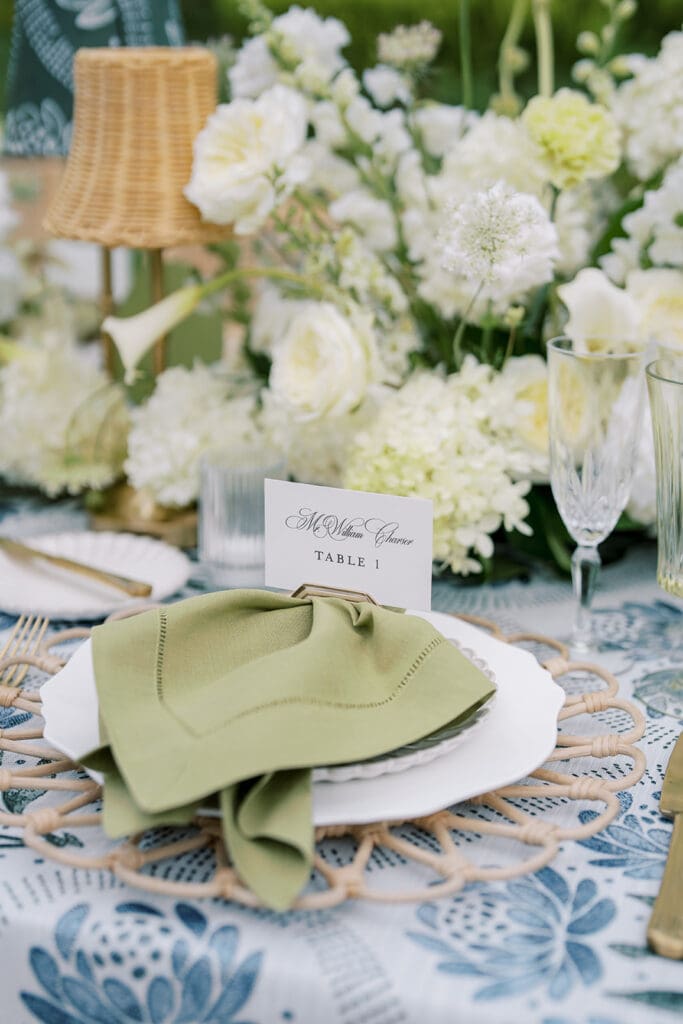 Place card and napkin on scalloped plate at The French House 